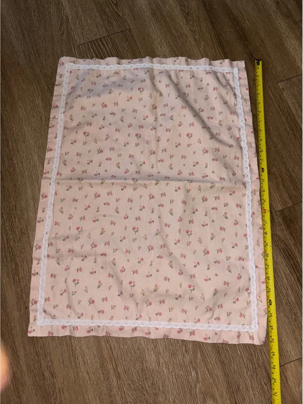 Handmade Pink Rosebud Floral Pillow Sham Lace Trim d77